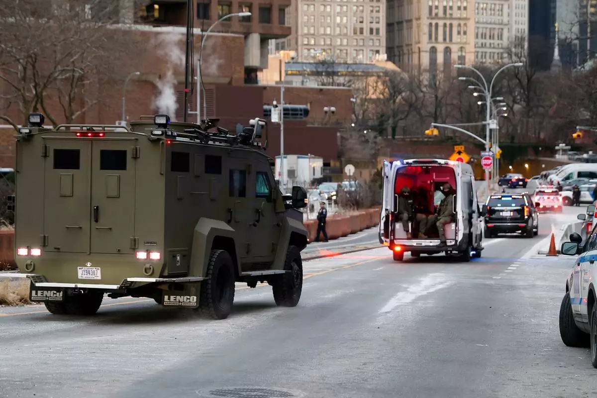 An armored vehicle carrying Venezuelan President Nicolas Maduro and his wife Cilia Flores arrives at Manhattan Federal Court, Monday, Jan. 5, 2026, in New York. (AP Photo/Stefan Jeremiah)