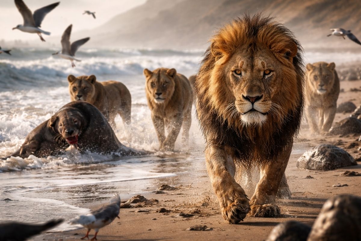 Lions in Namibia emerge from the Namib Desert, explore the Skeleton Coast, and hunt seabirds and fur seals on the beach.