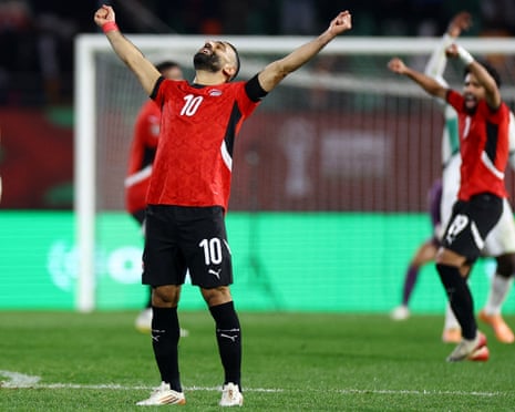 Mohamed Salah celebrates after his goal helped Egypt reach the Africa Cup of Nations semi-finals.
