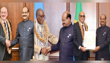 LS Speaker Om Birla meets Speakers of UK, Saint Lucia, Tanzania, Mauritius, Botswana