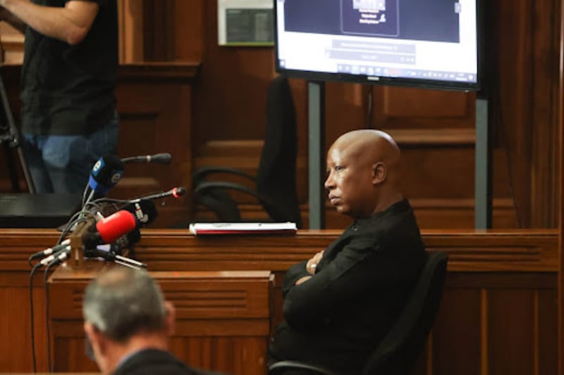 Leader of the EFF Julius Malema sits in the witness stand, 16 February 2022, at the Equality Court at the South Gauteng High court in Johannesburg CBD, during a hate speech case brought by Afriforum relating to the singing of the struggle song “Shoot the Boer”. Picture: Alaister Russell/The Sunday Times