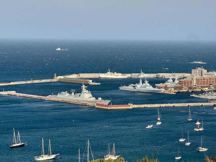 Warships from South Africa, China, Russia, and Iran at Simon’s Town Naval Base for the Peace Resolve drills near Cape Town, January 9, 2026. (Source: Getty Images)