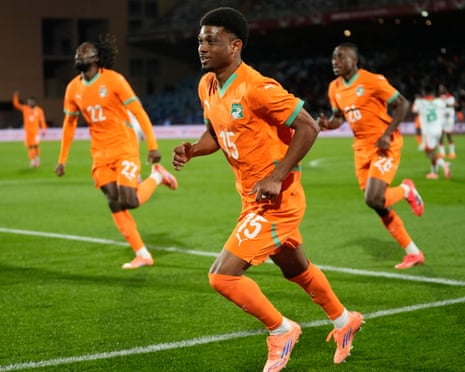 Amad Diallo after opening the scoring for Côte d’Ivoire against Burkina Faso 