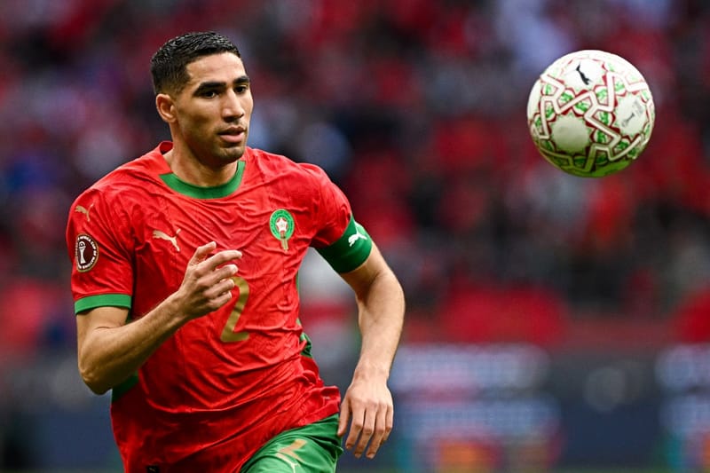 Le latéral et capitaine du Maroc Achraf Hakimi contre la Tanzanie en 8es de finale de la Coupe d'Afrique des nations le 4 janvier 2026 à RAbat