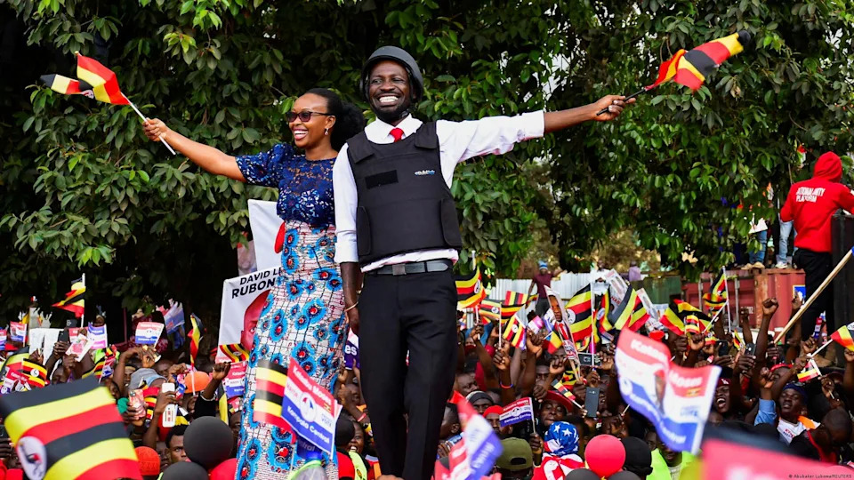 Opposition politician Bobi Wine has described the campaign as 'war' and is rarely seen in public wiothout a bulletproof vest<span class="copyright">Abubaker Lubowa/REUTERS</span>