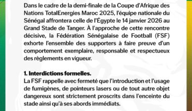 CAN 2025 : le Sénégal appelle ses supporters à la discipline avant le choc face à l’Égypte