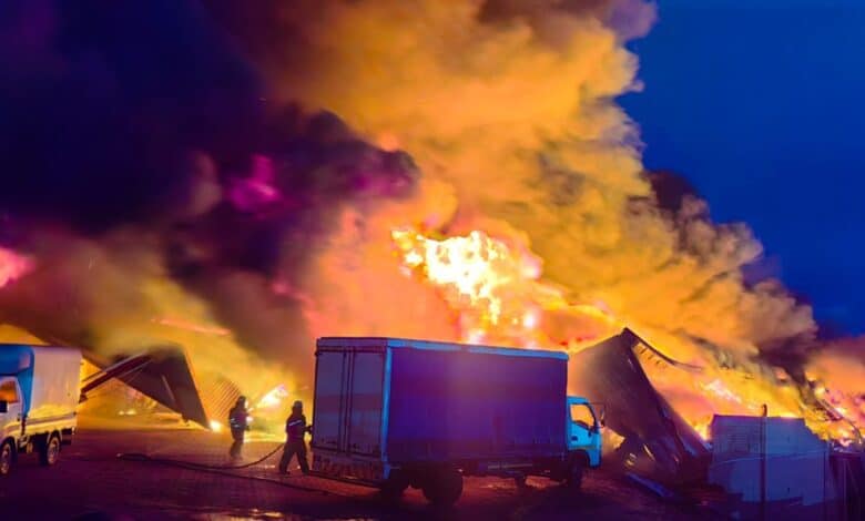 A picture of a nappy factory that has gone up in flames in Royston Road, Pietermaritzburg. Photo KwaZulu Private Ambulance.