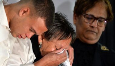 Tracy Brown’s mother, Charmaine Terblanche, is comforted by her grandson, Qiyaam Brown, and her daughter’s colleague and close friend, Urcelle Appolis, during the memorial service on Thursday. (Photo: Deon Ferreira)