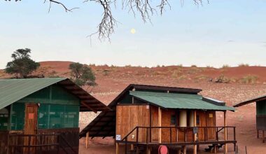 Image of cabins in an arid landscape, Namibia, taken by Emma Nicodemus during her study abroad experience