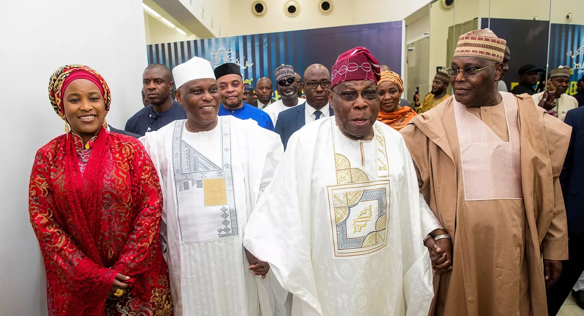 Former President Olusegun Obasanjo and former Vice President Atiku Abubakar at a colloquium in honour of former Speaker of the House of Representatives, Aminu Waziri Tambuwal