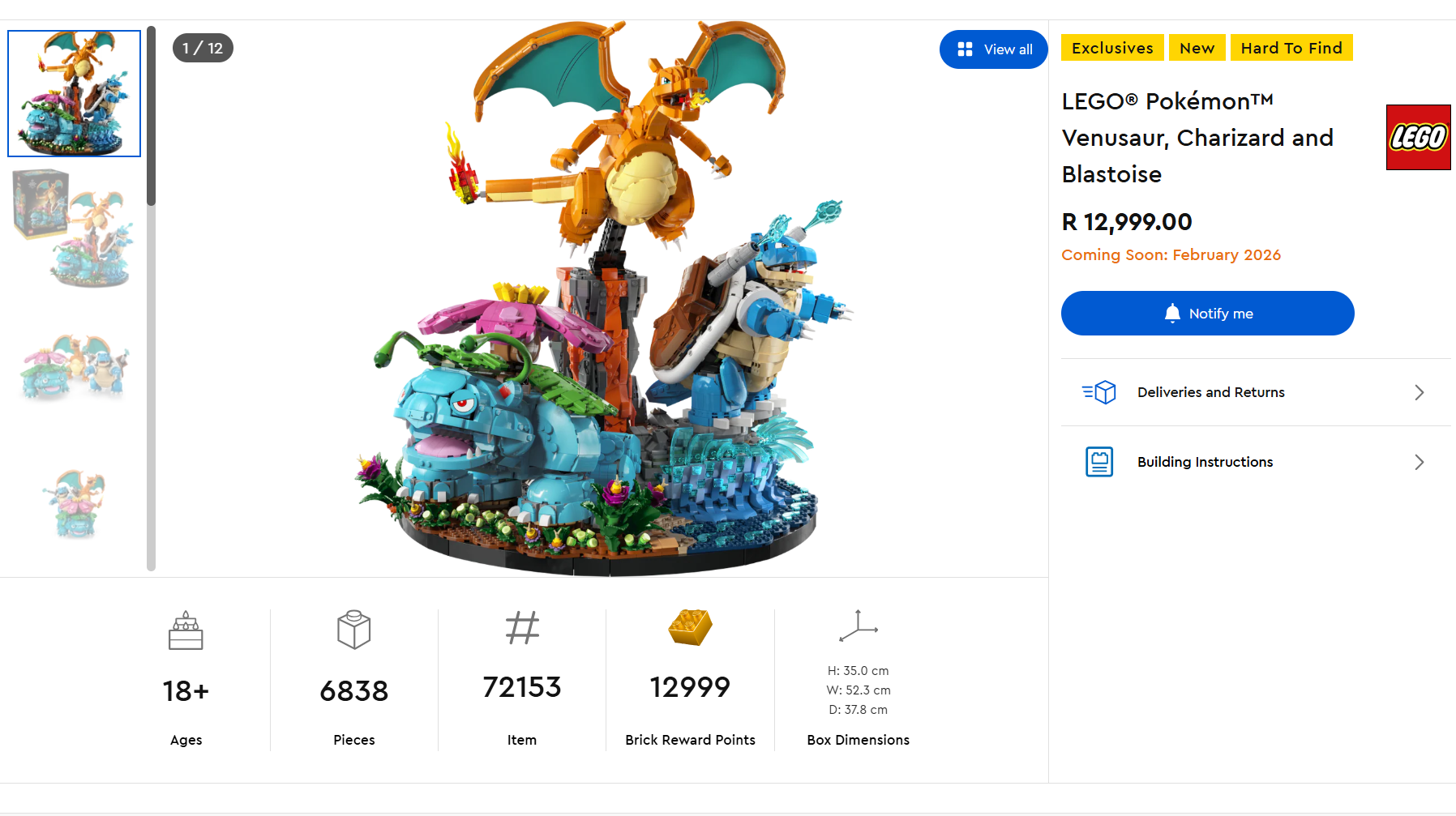 Pricing for LEGO Pokémon in South Africa revealed: R12999 for the showstopper