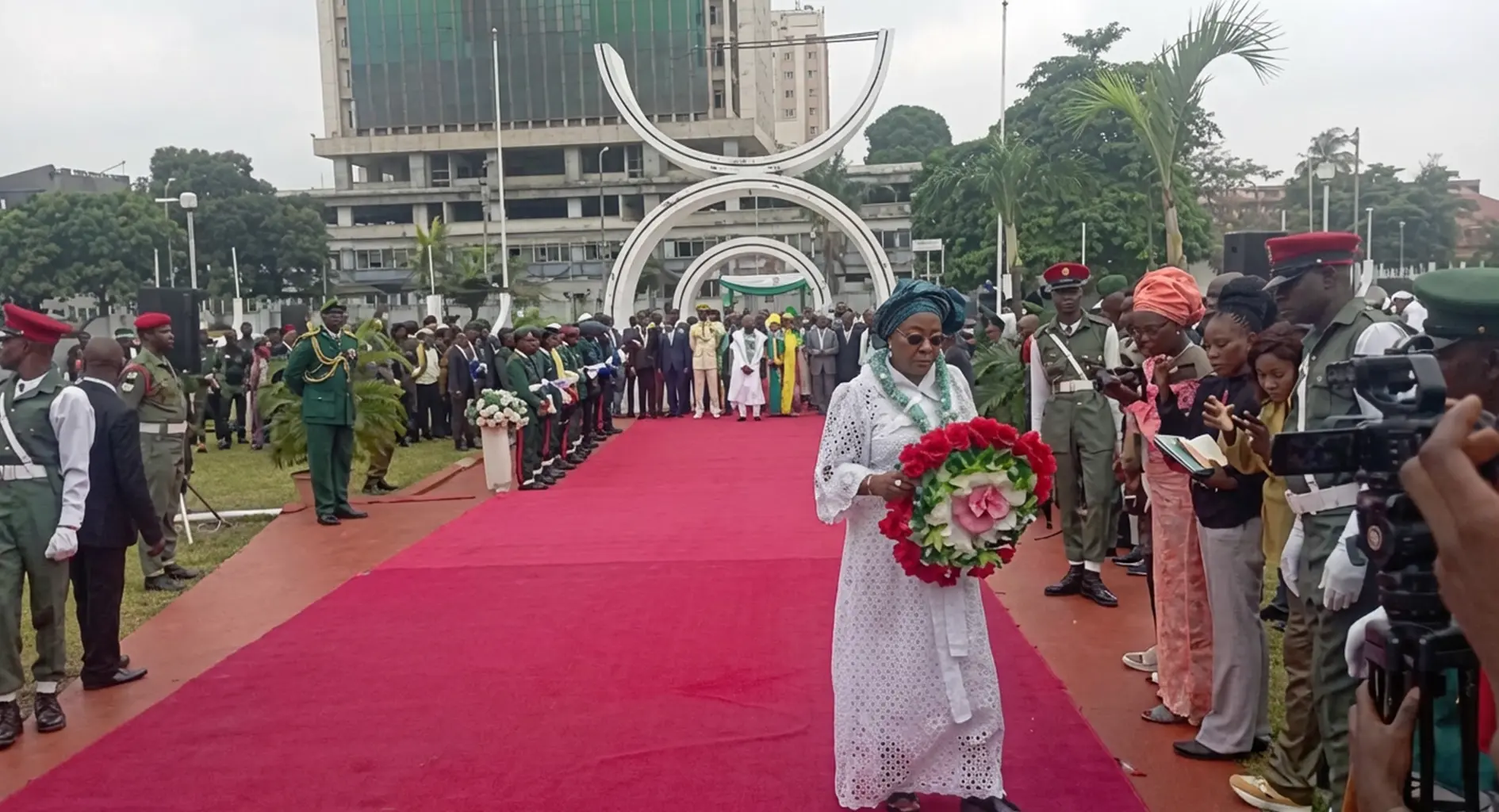Mrs Amodu during the wreath laying ceremony yesterday.