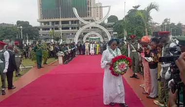 Mrs Amodu during the wreath laying ceremony yesterday.