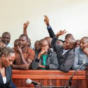 Nakawa Chief Magistrates Court, where the two SMUG activists faced assault charges, isn't always a tranquil place. This is the scene last August when the court took up the case of 36 members of Uganda's politcal opposition who were charged with terrorism.