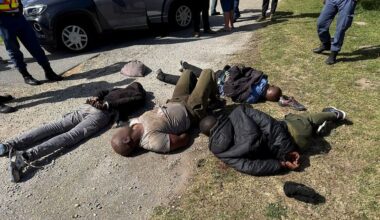 Four suspects with possible ties to a notorious robbery gang that targeted properties in Nelson Mandela Bay four years ago were arrested after a home invasion in Theescombe, Gqeberha, on Wednesday. (Photo: Supplied / Tac Net)