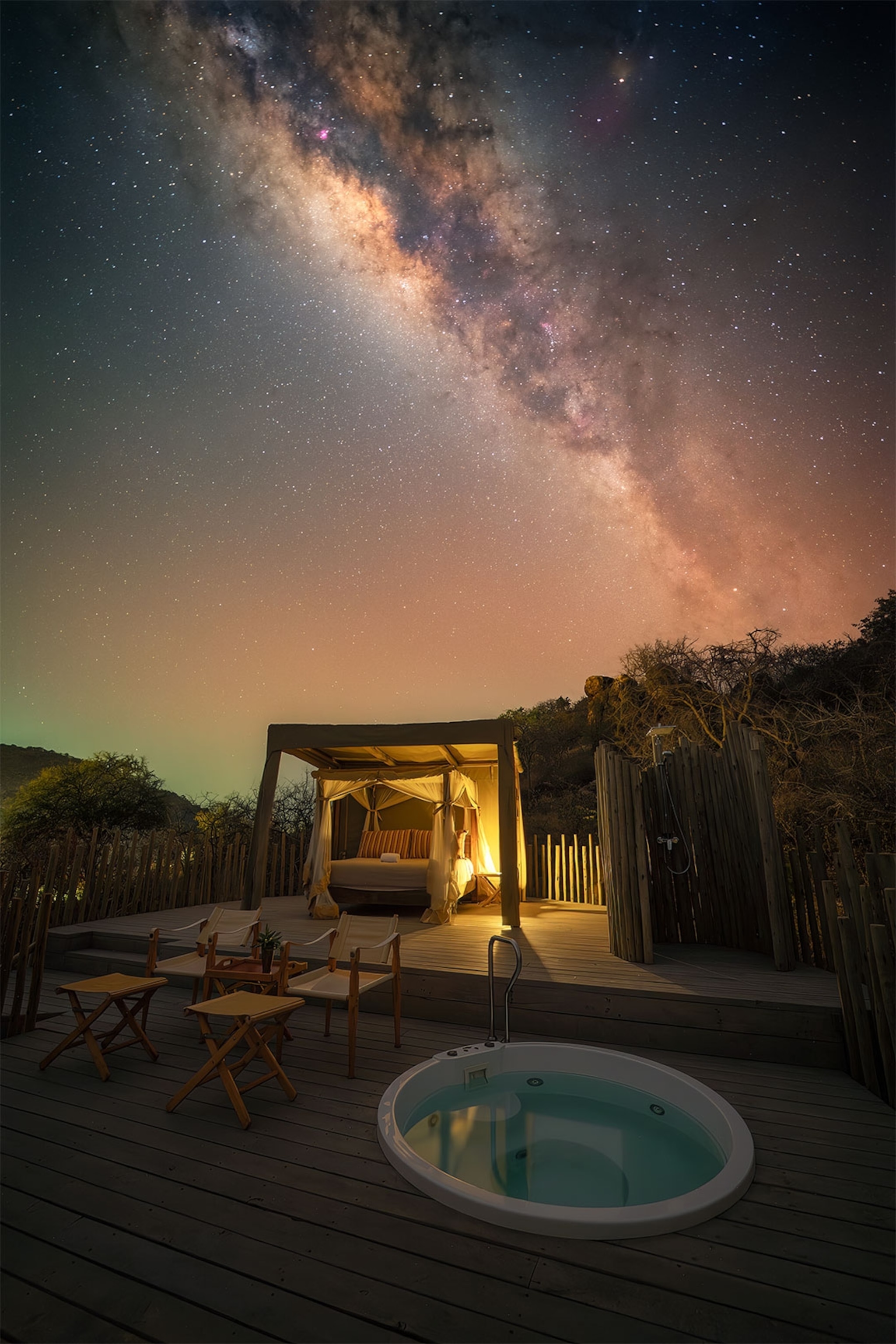 Raised start bed at a Saruni property with the Milky Way above