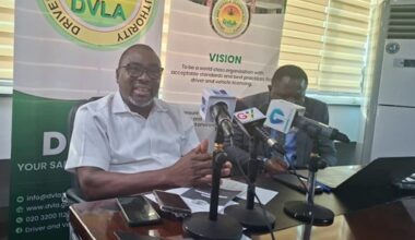 Prosper Kafui Semevo, Director of Driver Training, Testing, and Licensing at the DVLA, addressing the media