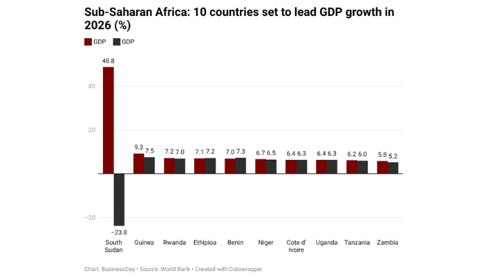 South Sudan, Guinea, Rwanda to post sub-Saharan Africa’s highest GDP growth in 2026