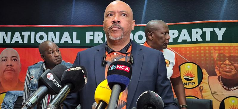 NFP leader Ivan Barnes addresses the media regarding the party’s position in the KwaZulu-Natal Government of Provincial Unity. (Photo: Mandla Langa)