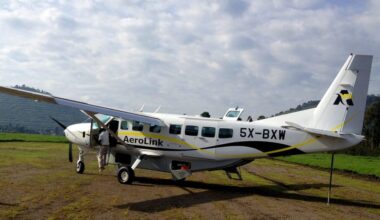 A plane arriving at a national park