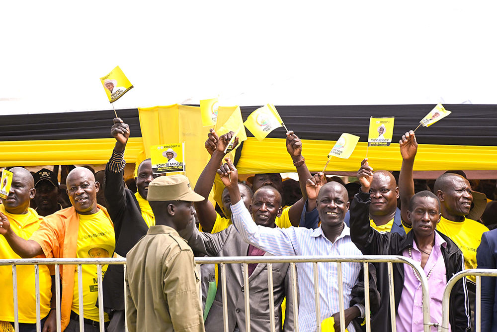 Some of Busoga's NRM leaders express their support for President Museveni during a leaders meeting at Iganga Girls School grounds in Iganga town on Saturday, Jan. 10, 2026. (PPU Photo)