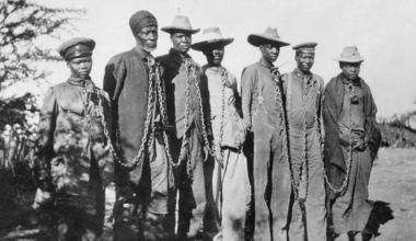 Herero people in chains, 1904. [Image credit: Ullstein Bild / Getty Images]