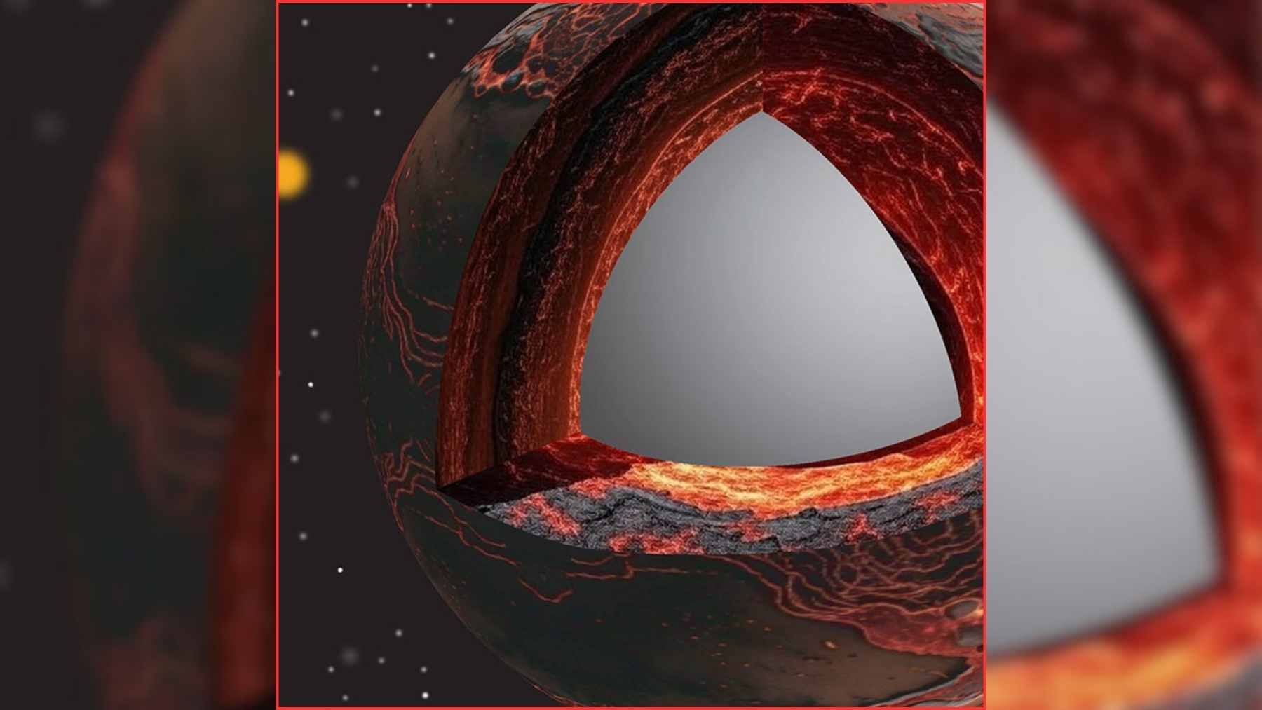 Cutaway illustration of Earth showing the mantle and core, highlighting deep interior layers near the core-mantle boundary.