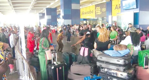Members of the Alpha Kappa Alpha Sorority, Incorporated during their arrival to Ghana
