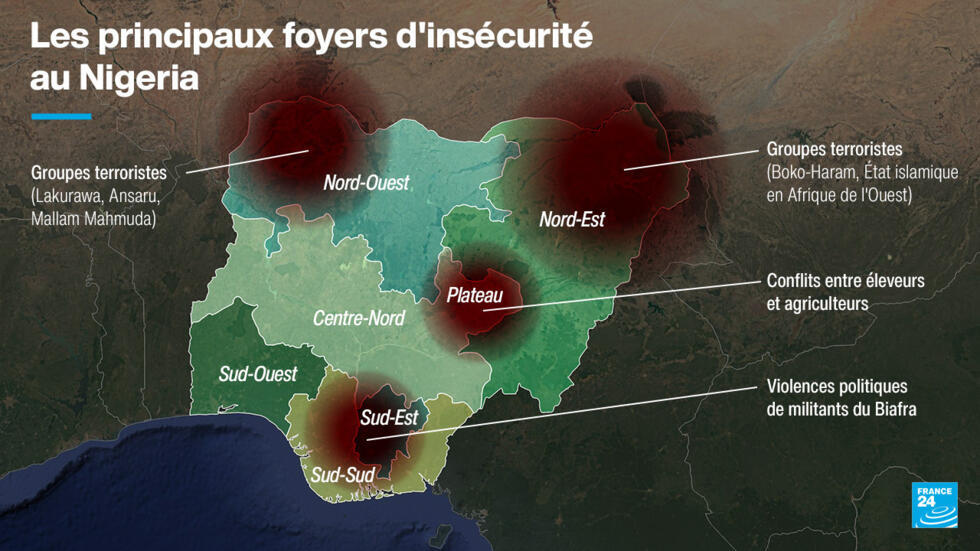 Les principaux foyers d'insécurité au Nigéria.