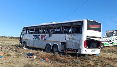 The bus involved in a crash on the R701 in Smithfield, in the Free State.