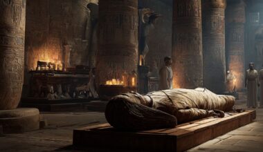 KI-generiertes Bild einer Mumie in einem antiken Tempel