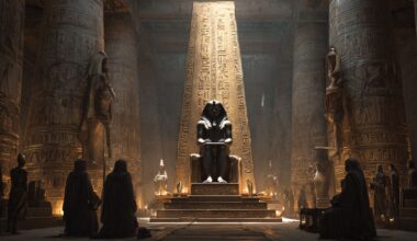 KI-generiertes Bild eines Pharaos auf einem Thron in einem ägyptischen Tempel