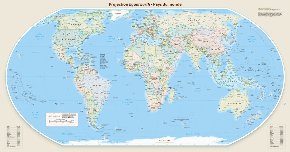 Carte politique du monde – Projection Equal Earth