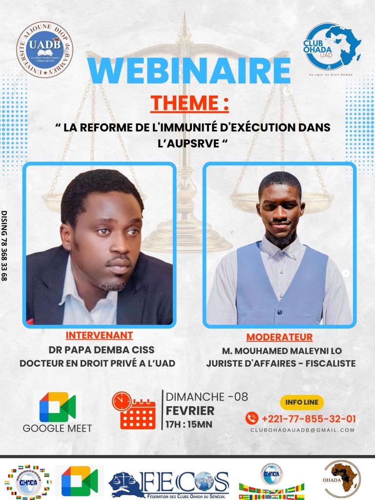 Webinaire sur la réforme de l'immunité d'exécution dans l'AUPSRVE OHADA, le 08 février 2026