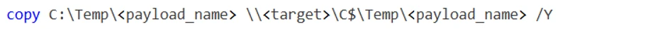 Screenshot of malware copying its binary with copy C:\Temp\<payload_name> \\<target>\C$\Temp\<payload_name> /Y