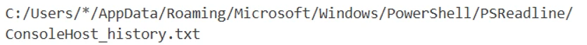 Screenshot of a file path in a Windows PowerShell console showing the directory location for PSReadline ConsoleHost history text file