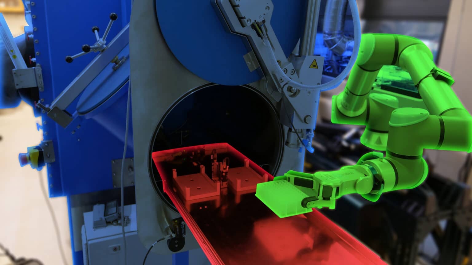 A colorful image closeup of robots in the SPEED Lab at NC State.