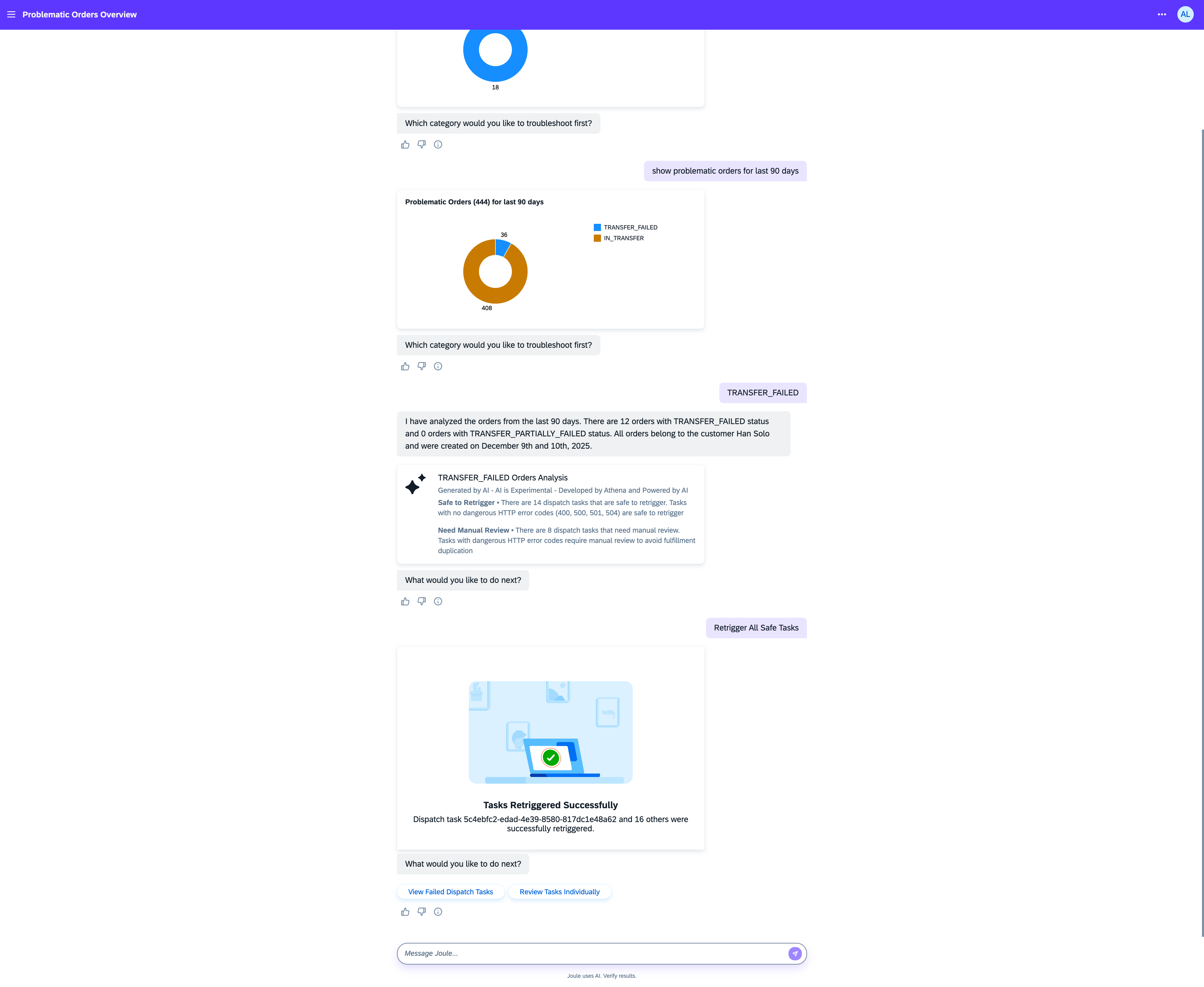 Product screenshot: Order Reliability Agent