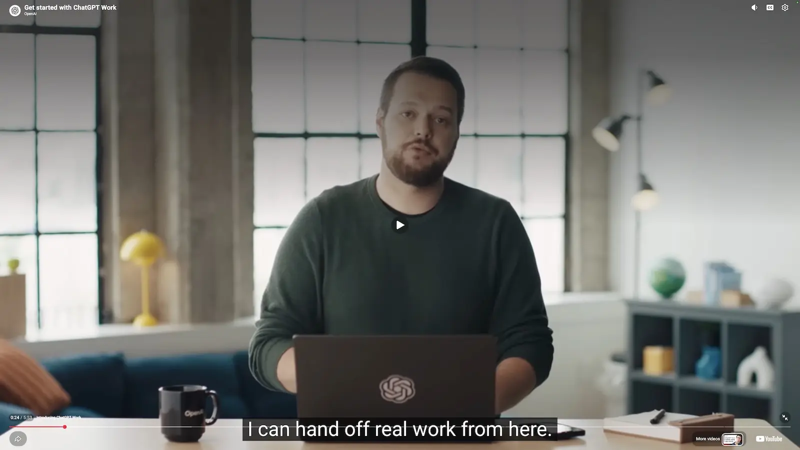 Screenshot from an OpenAI video introducing the new Computer History feature.