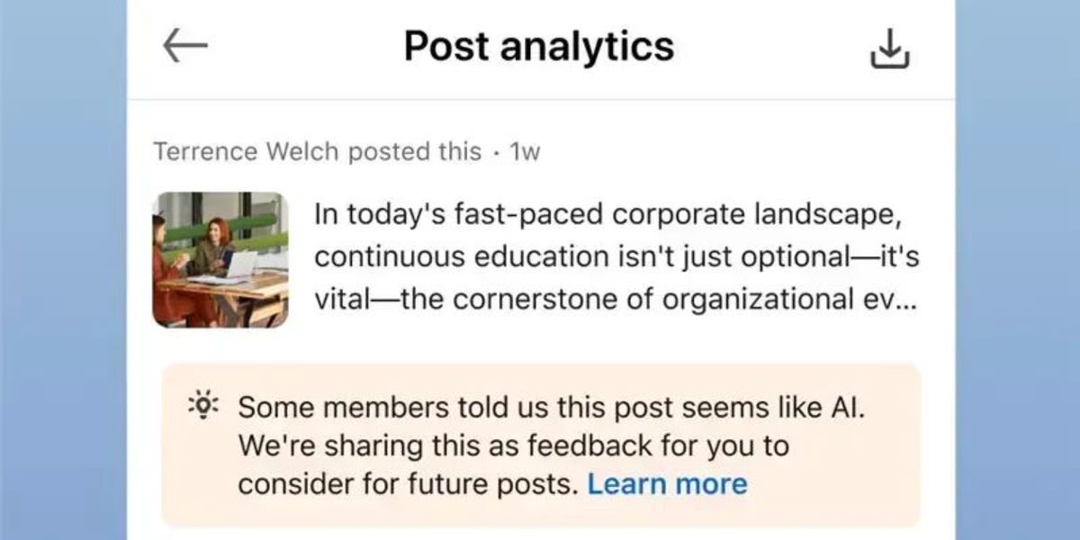 LinkedIn's 'Seems Like AI Slop' Button Is a Hit