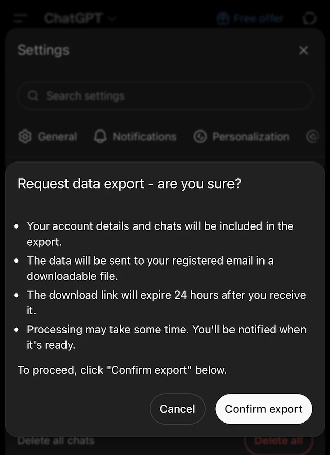 data export AI Paper Trail