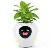 Plantbot Upgraded Large Smart Flower Pot Pet Planter Robot with Artificial Intelligence, Time Temperature Display, and Numerous Expressive Animations Based, for Indoor Decoration, Gifts (White)