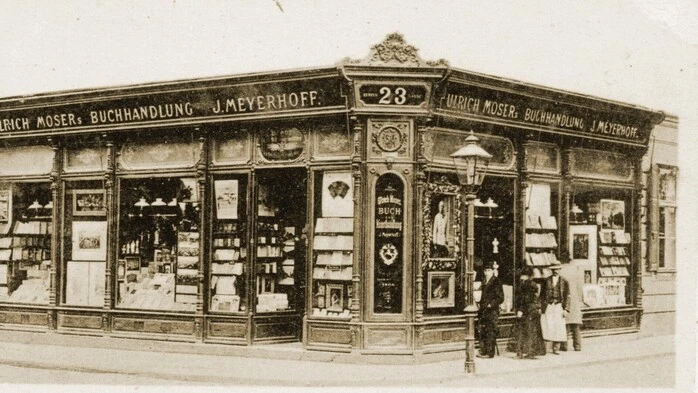 Ulrich Moser gründete 1868 die Buchhandlung, Julius Meyerhoff führte das Unternehmen fort  