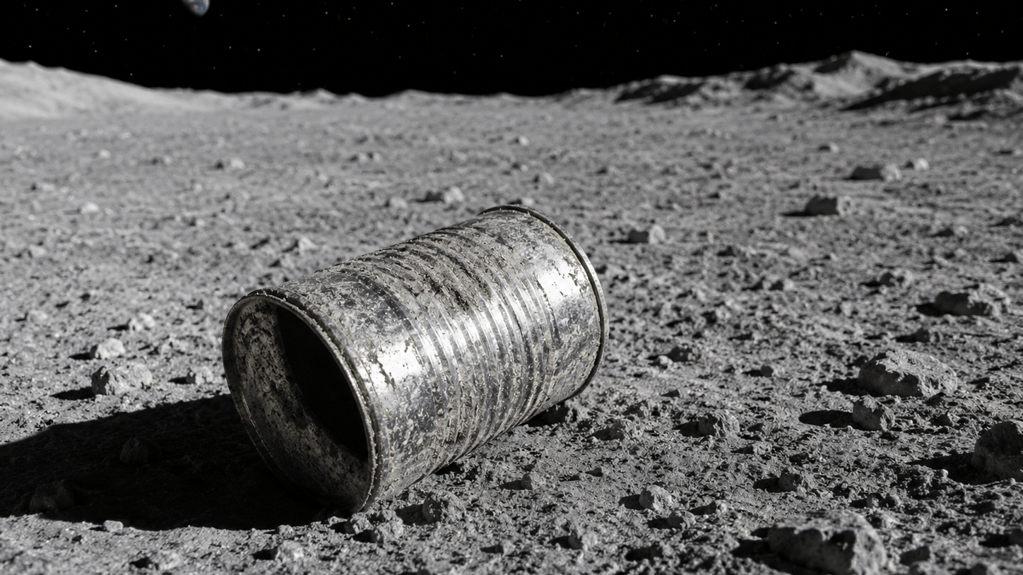 Eine Metalldose auf dem Mond: Das Bild wurde per ChatGPT erstellt. Eine Metalldose auf dem Mond: Das Bild wurde per ChatGPT erstellt.