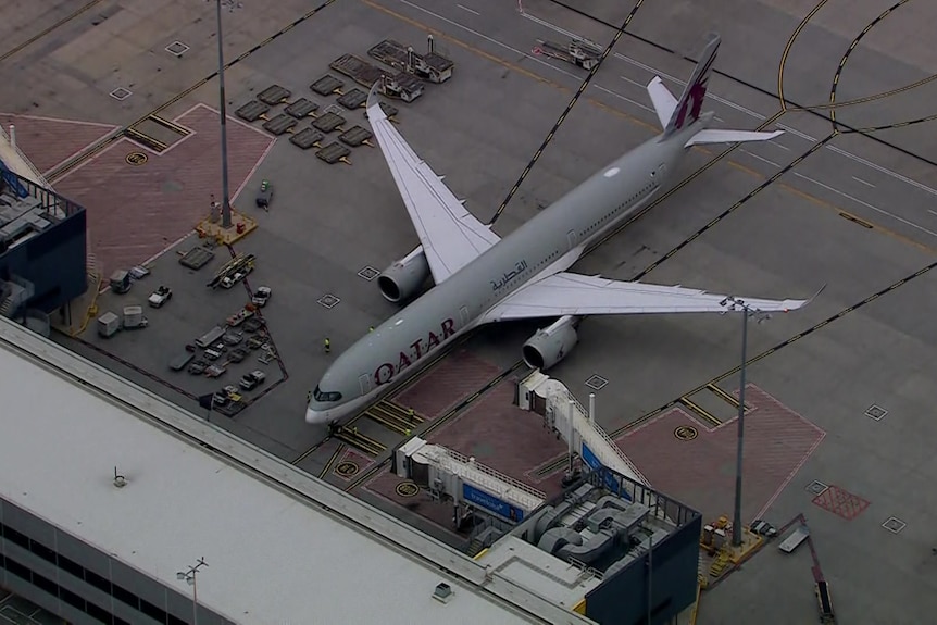A Qatar plane on the tarmac at Melbourne airport