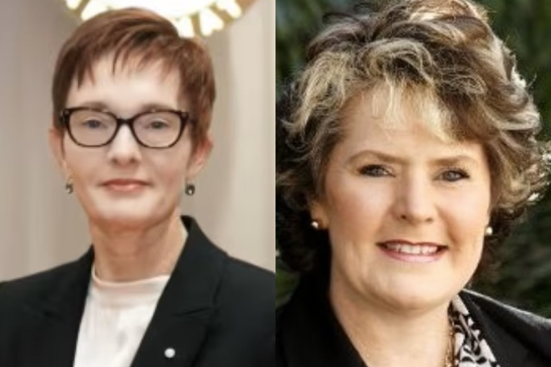 Pictured: Gail Connolly, left with red short hair and a black blazer and glasses, Angela Jones-Blayney right with curly hair.