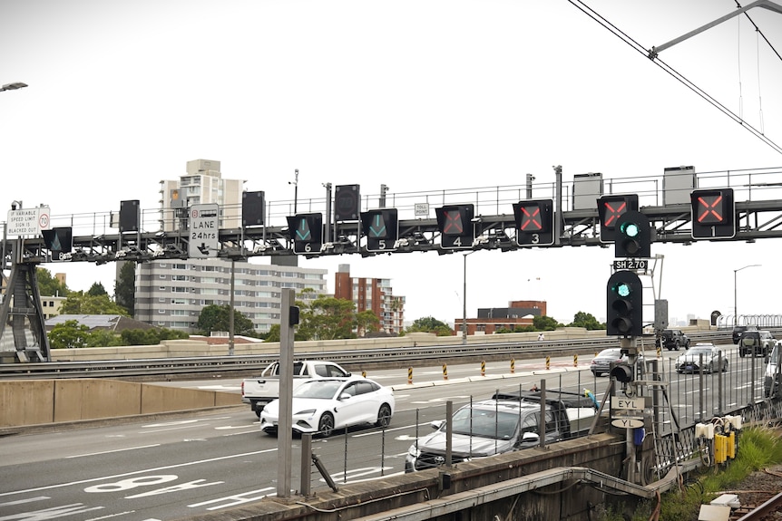 Cars on a road.