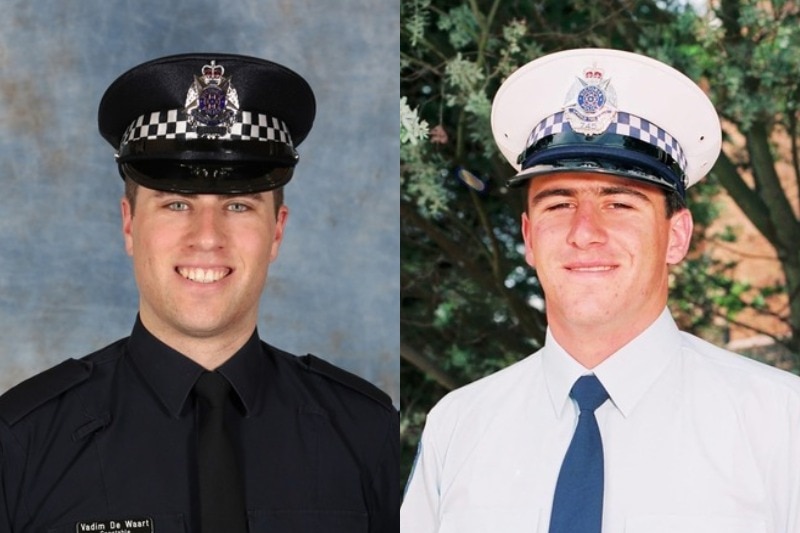 Composite image of professional portraits of Victoria Police officers Vadim De Waart-Hottart and Neal Thompson.