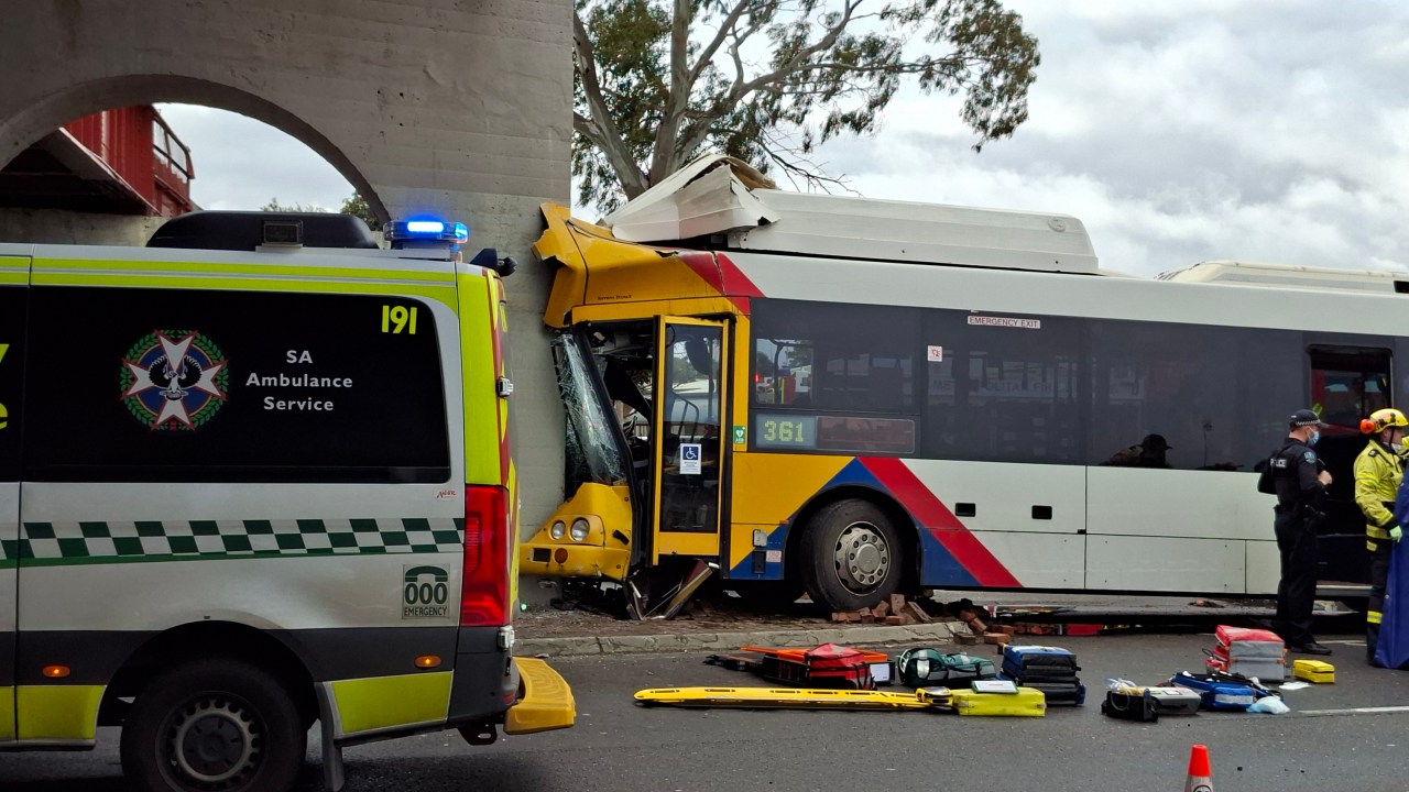 Bus crash on Commercial Road, Port Adelaide. Picture: Aden Hill / News Corp Australia