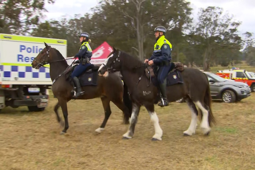 Two police officers riding horses
